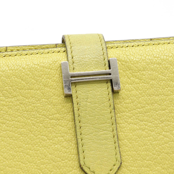 HERMES Hermes Bearn Souffle Bifold Long Wallet Chevre Leather Lime Yellow □Q ... - Picture 9 of 9